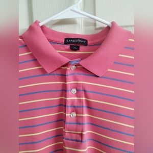 VTG Land's End Polo Shirt Pink w/ Blue & Yellow Stripes Size Medium (38-40) NWOT